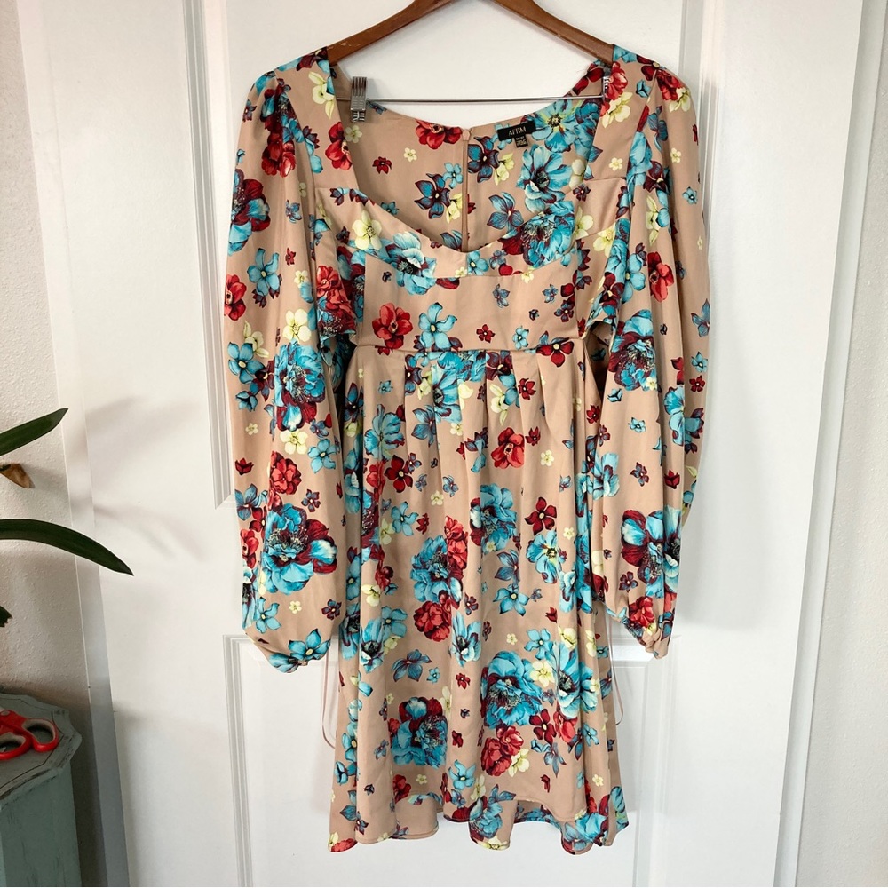 AFRM Satin Floral Long Sleeve Dress